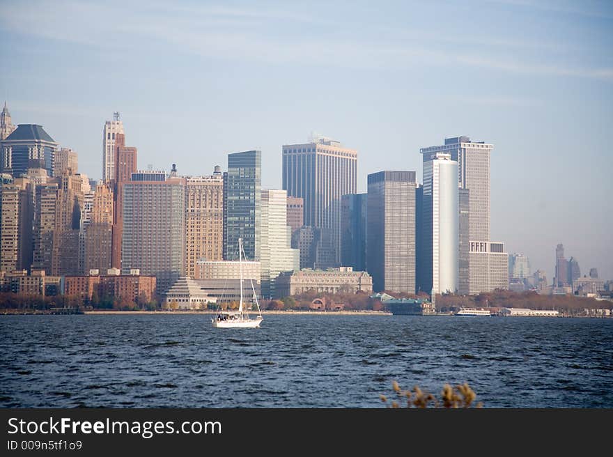 New York City Skyline in Fall Sunset