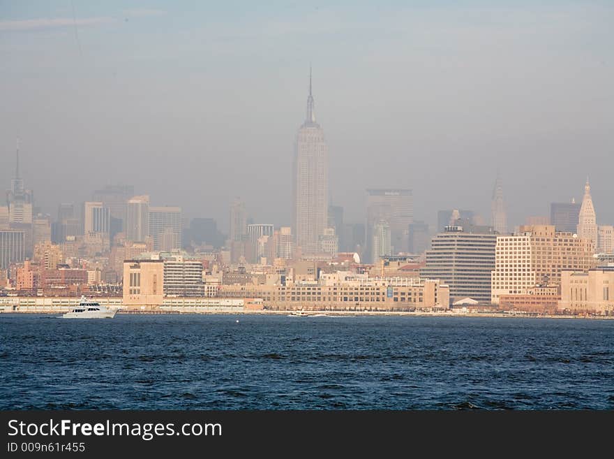 New York City Skyline In Fall Sunset