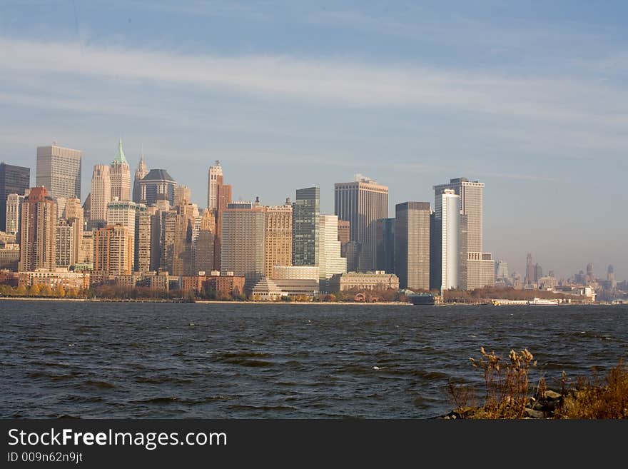 New York City Skyline In Fall Sunset