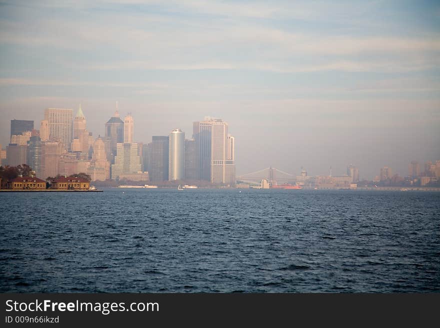 New York City Skyline in Fall Sunset