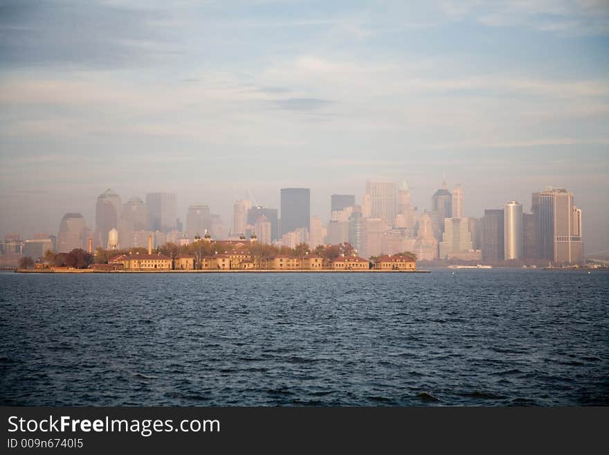 New York City Skyline in Fall Sunset