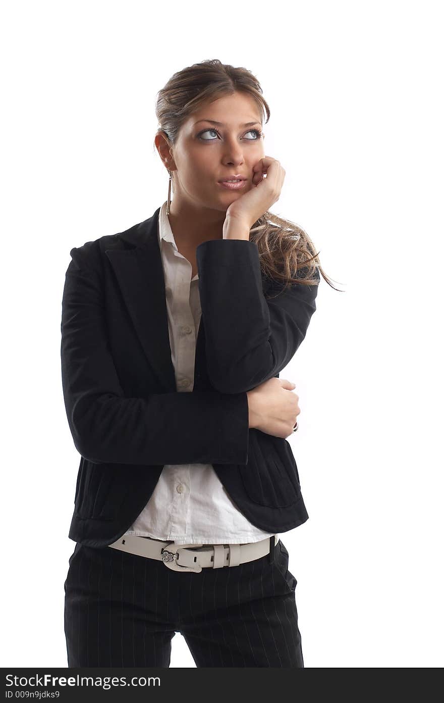 Great looking blond business woman shot in studio - thinking. Great looking blond business woman shot in studio - thinking