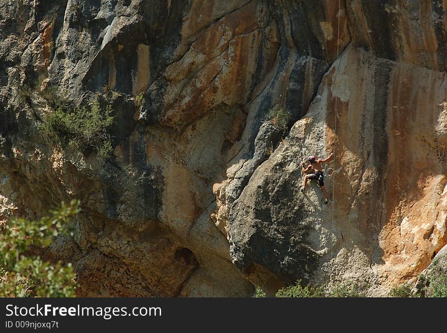 A climber in Alfarràs, LLeida, Spain. A climber in Alfarràs, LLeida, Spain