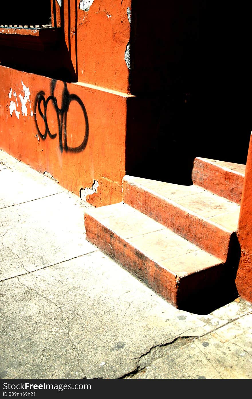 Morning light at oaxaca downtown, stairway with shadows. Morning light at oaxaca downtown, stairway with shadows