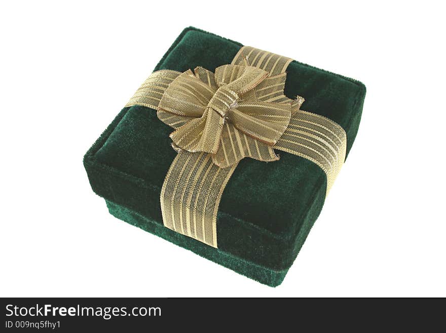 Christmas green gift box with gold ribbon