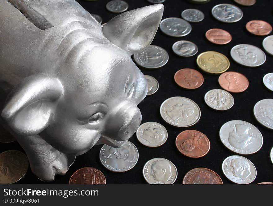 Piggy bank with coin background