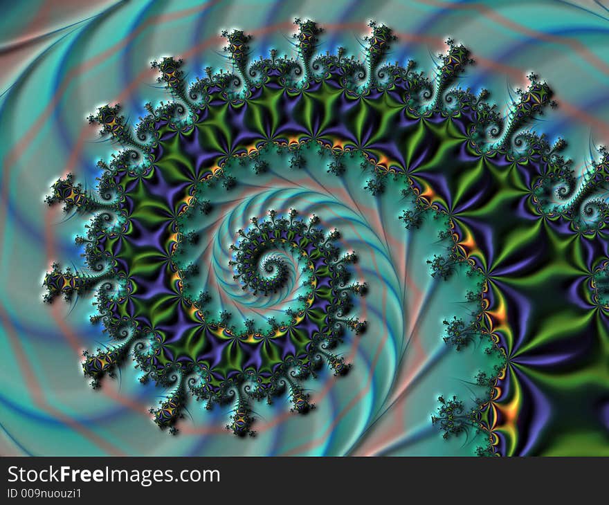 Embossed spiral fractal with waves. Embossed spiral fractal with waves