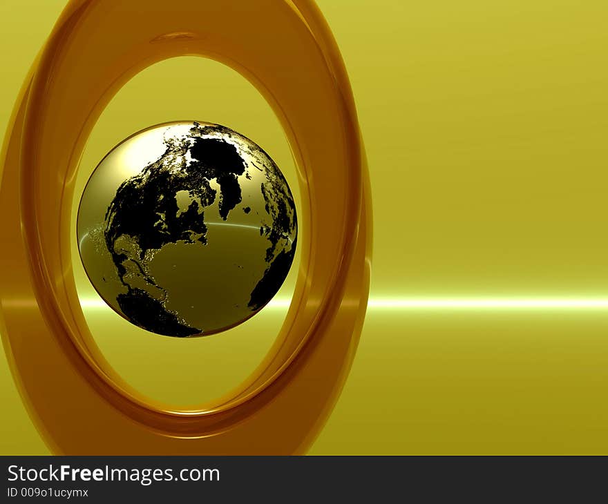 Chrome globe with abstract mirror frame - 3d scene. Chrome globe with abstract mirror frame - 3d scene