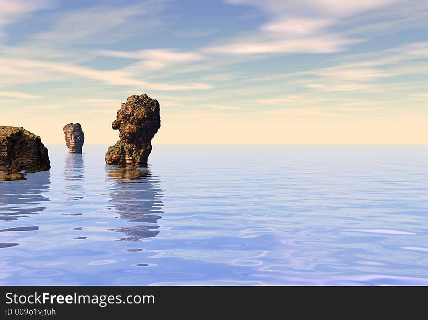 Sea rock landscape - digital artwork. Sea rock landscape - digital artwork