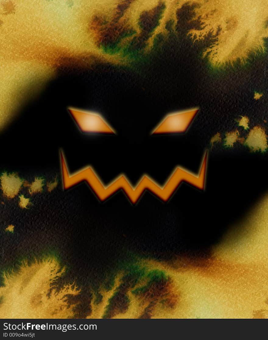 A pumpkin face. Black and orange halloween background. A pumpkin face. Black and orange halloween background.