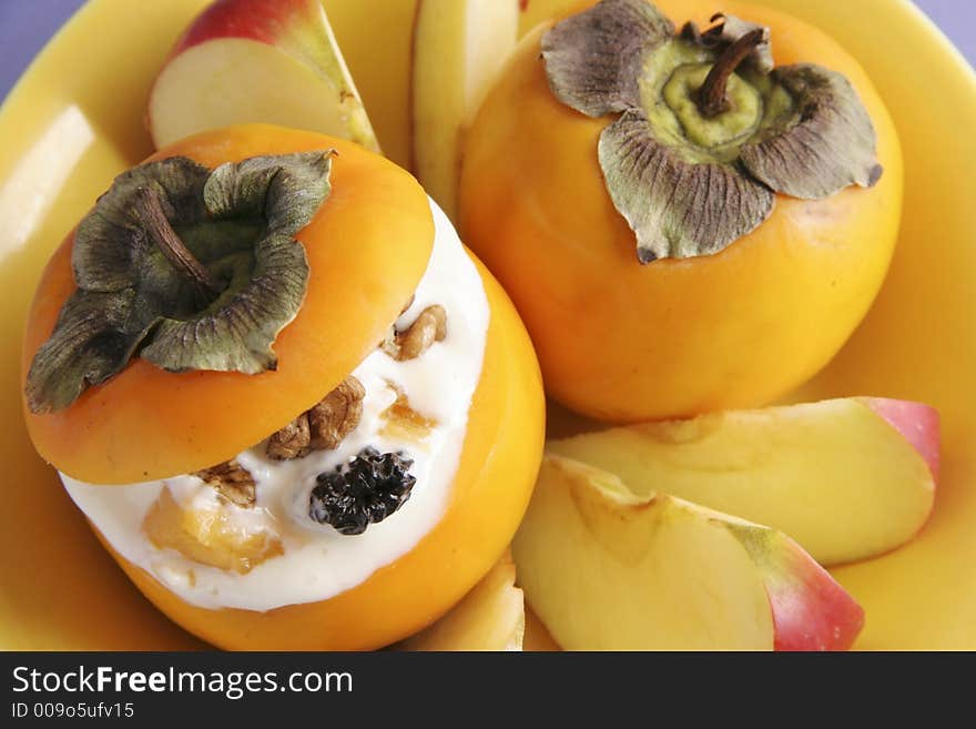 Dessert with persimmon and apples. Dessert with persimmon and apples.