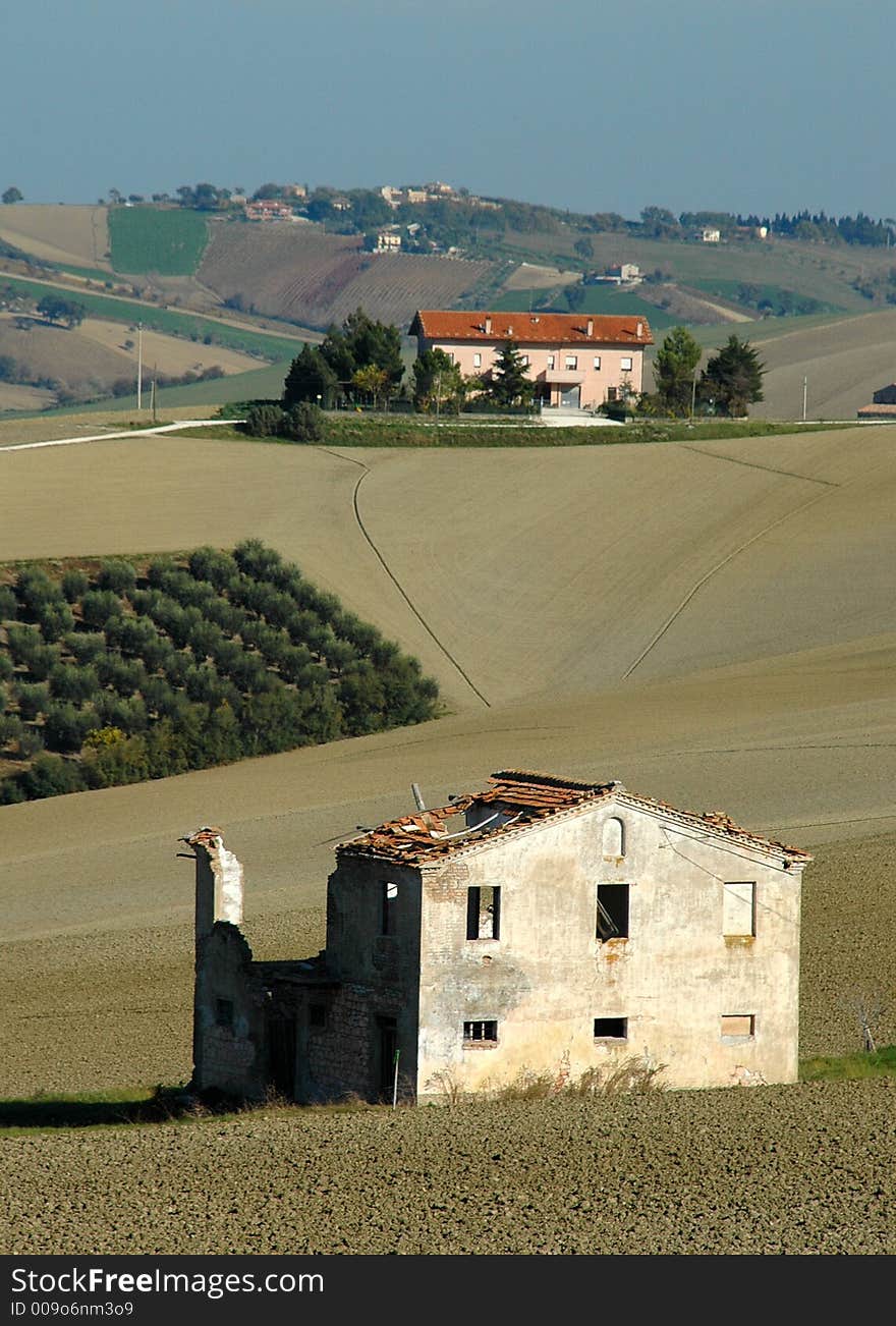 A ruined colonic house with a new one on hills - Jesi - ITALY. A ruined colonic house with a new one on hills - Jesi - ITALY