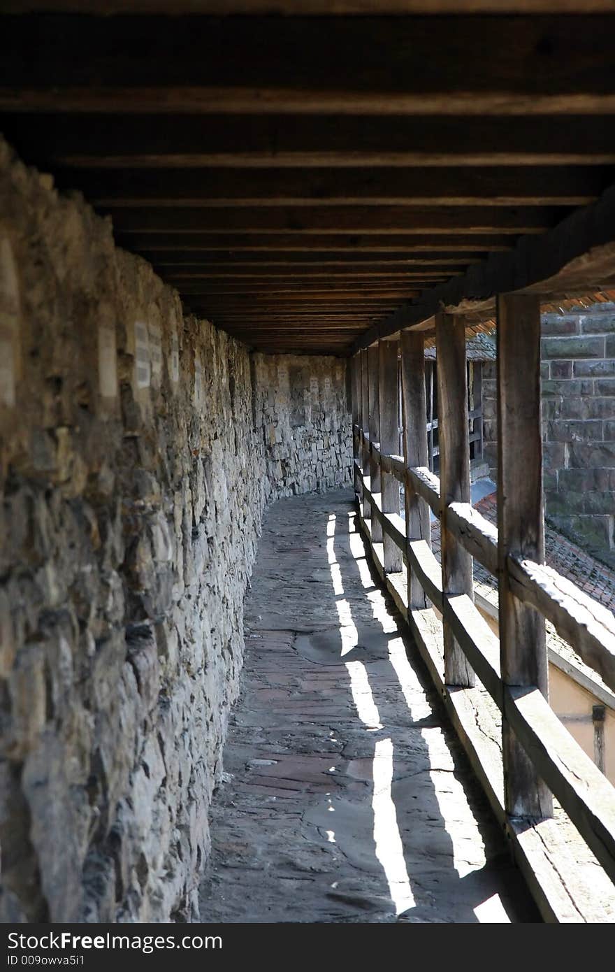 Long castle walkway in Rothenburg, Germany. Long castle walkway in Rothenburg, Germany.