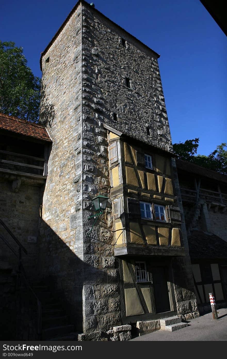 Castle wall tower in Rothenburg, Germany.