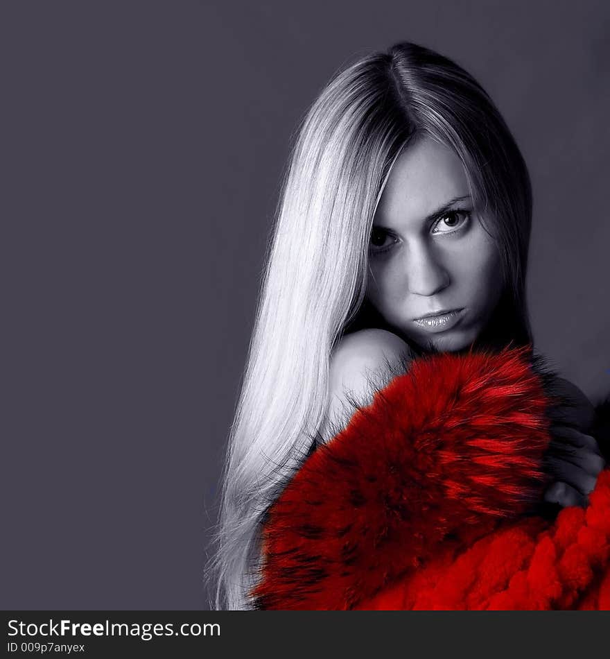 Lady in red young blondy