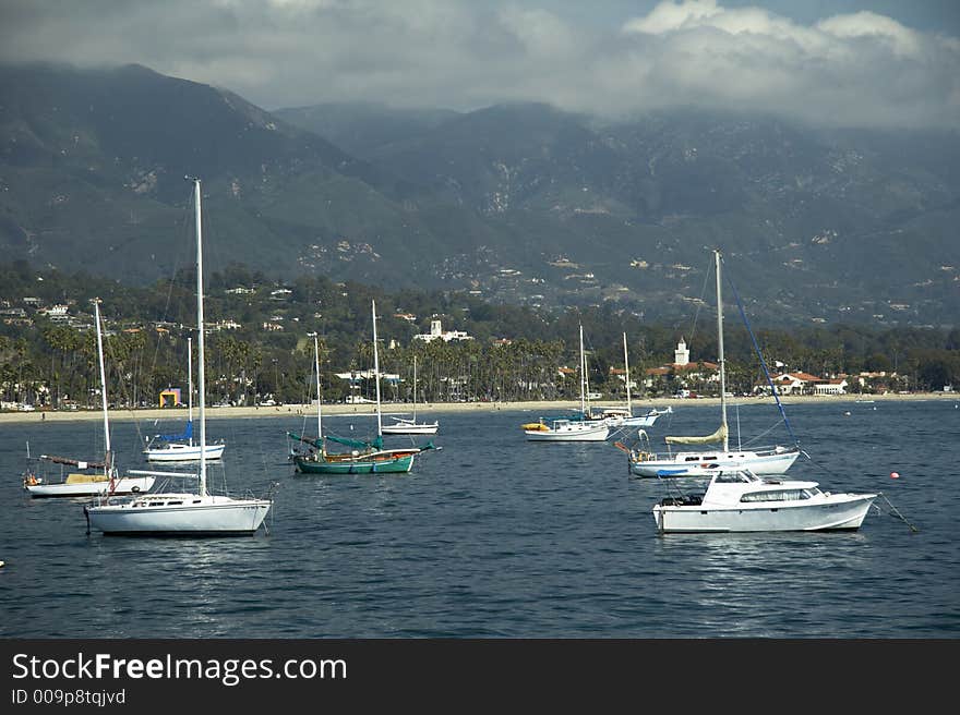 Coastline with beach and boats