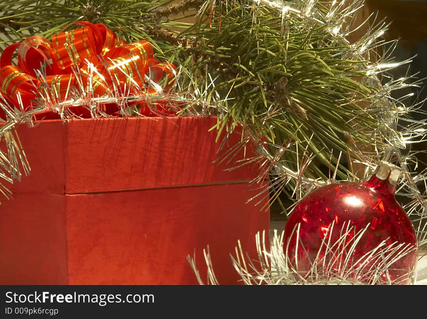 Gift box and christmas ball