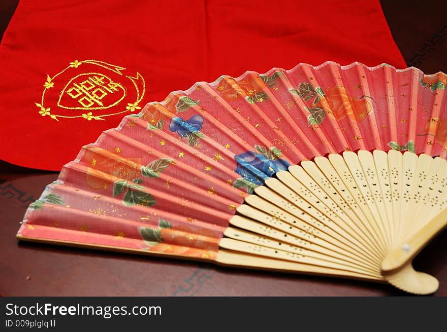 Oriental chinese traditional fan and handkerchief. Oriental chinese traditional fan and handkerchief