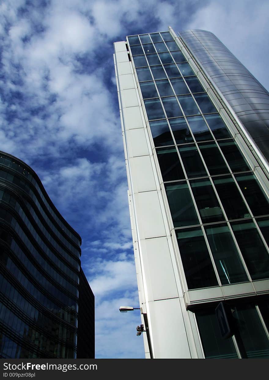 A modern glass office building in central London. A modern glass office building in central London.