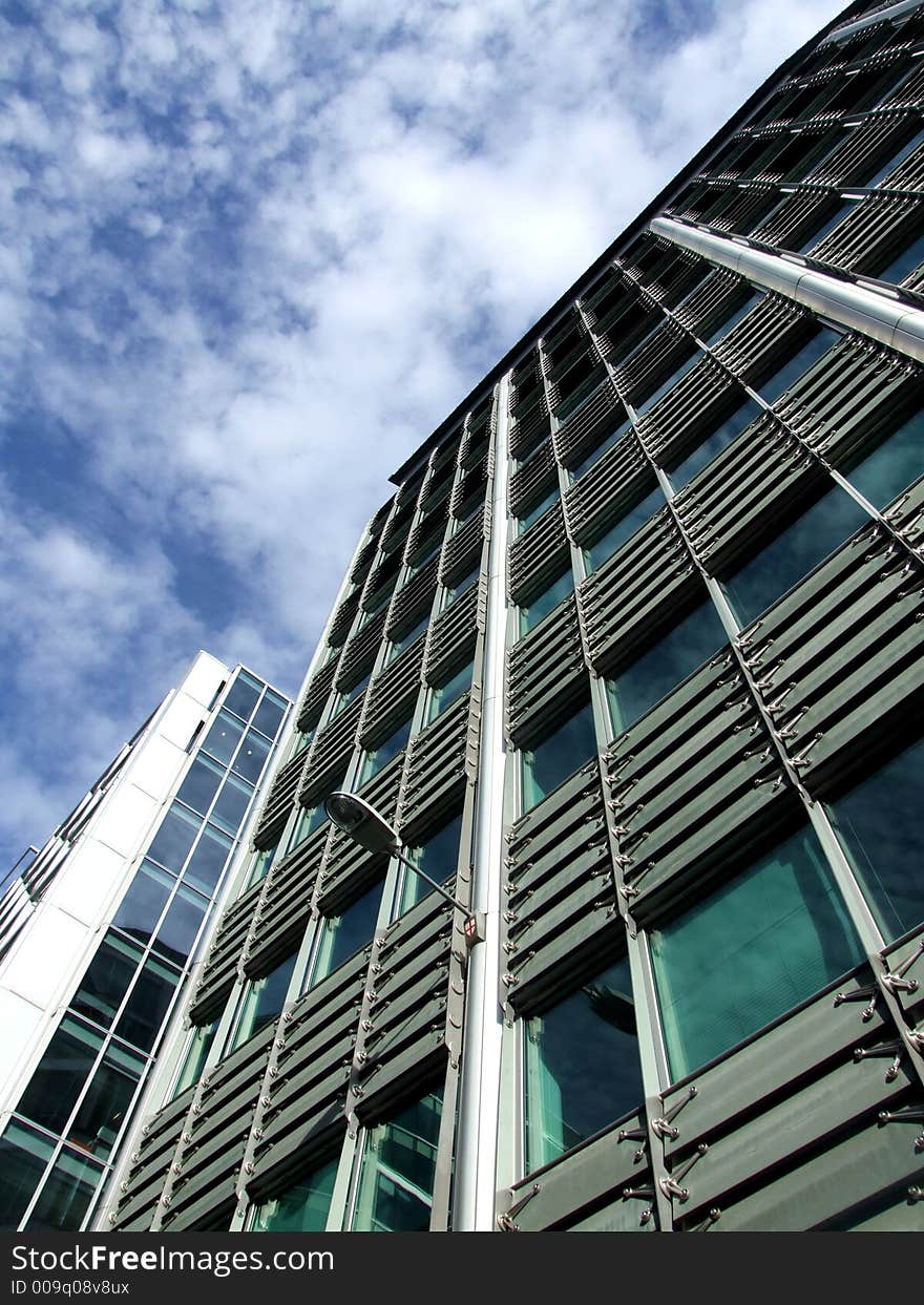 A modern glass office building in central London. A modern glass office building in central London.