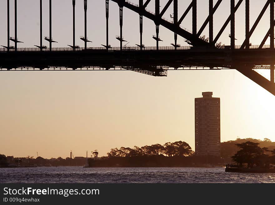 Sunset Under The Sydney Harbour Bridge, Australia. Sunset Under The Sydney Harbour Bridge, Australia