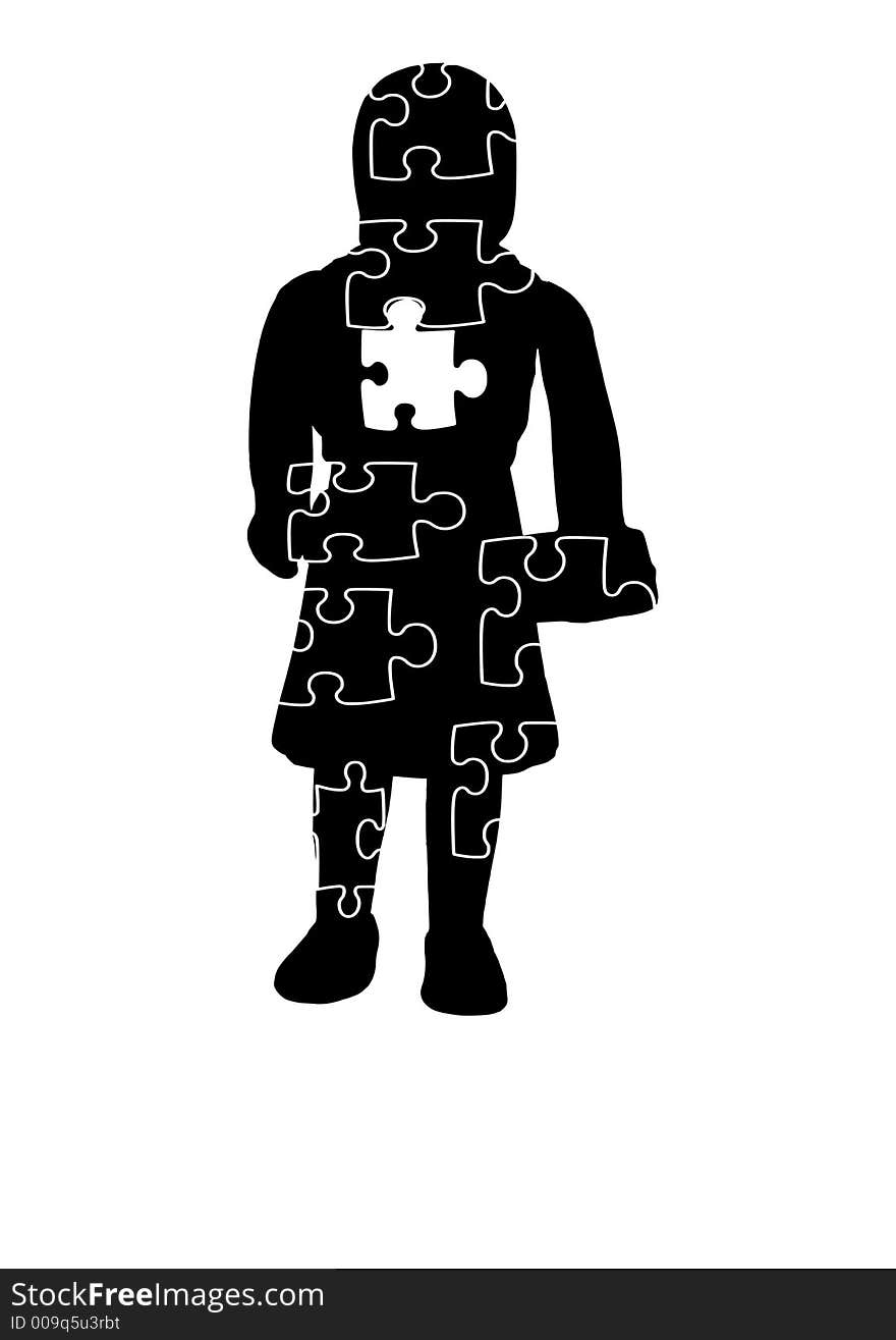 Computer generated vector graphics. Girl silhouette include puzzle shapes. Computer generated vector graphics. Girl silhouette include puzzle shapes.