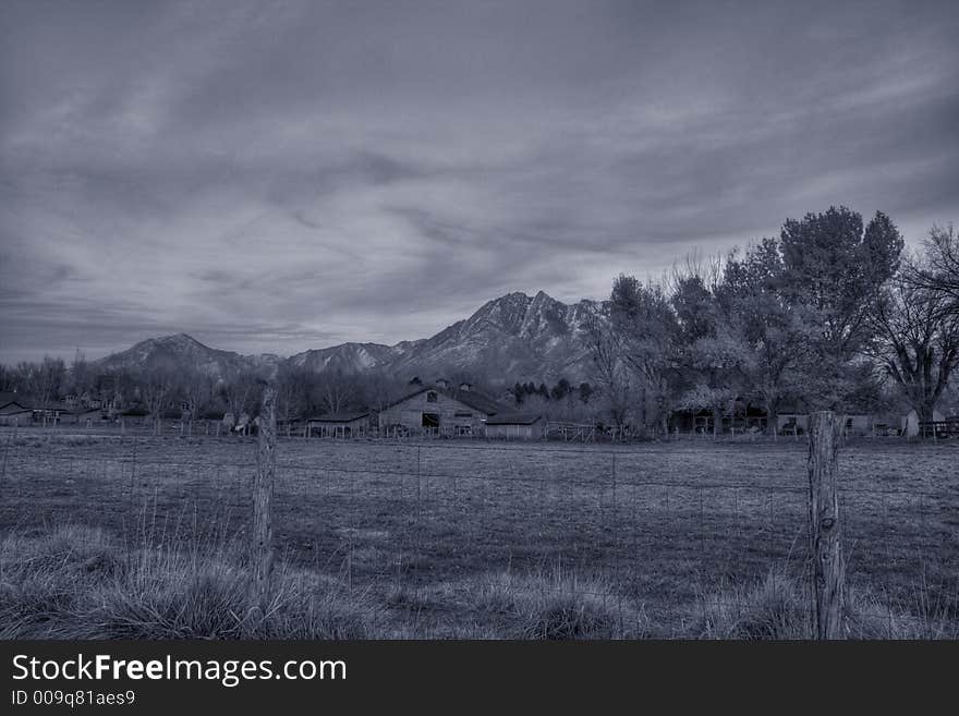 Country farm and field duotone