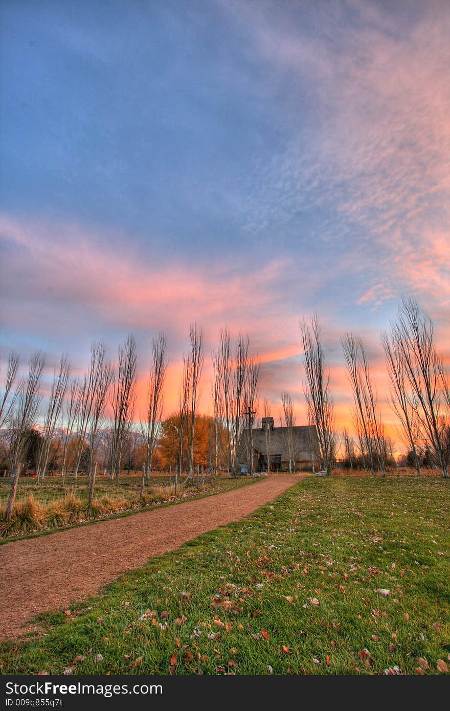 historic farm and dirt road