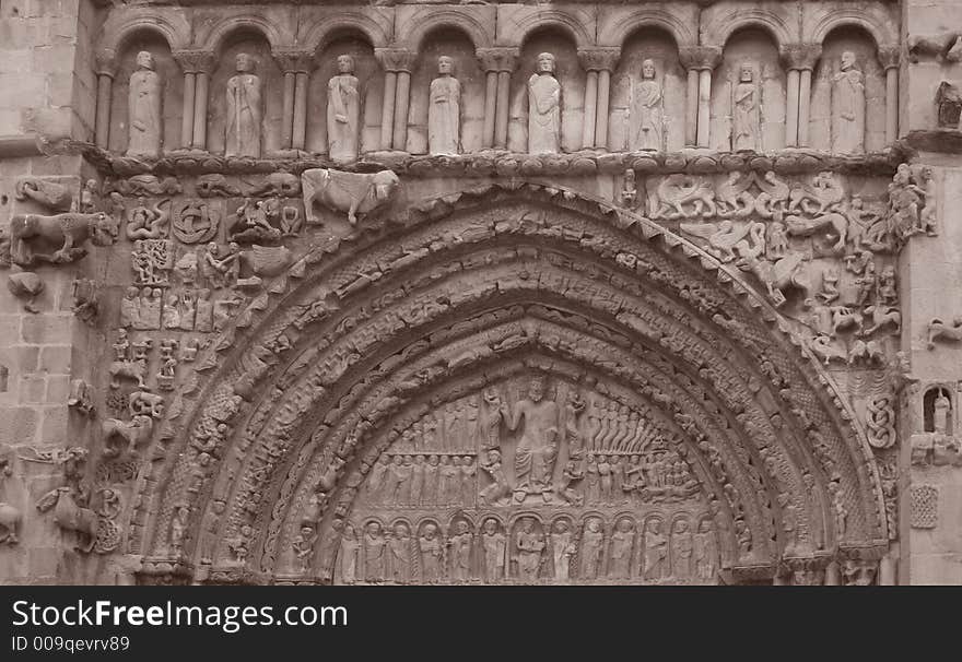 Portal of the famous church of St.Maria la Real, Sanguesa, Navarra, Spain, detail. Portal of the famous church of St.Maria la Real, Sanguesa, Navarra, Spain, detail