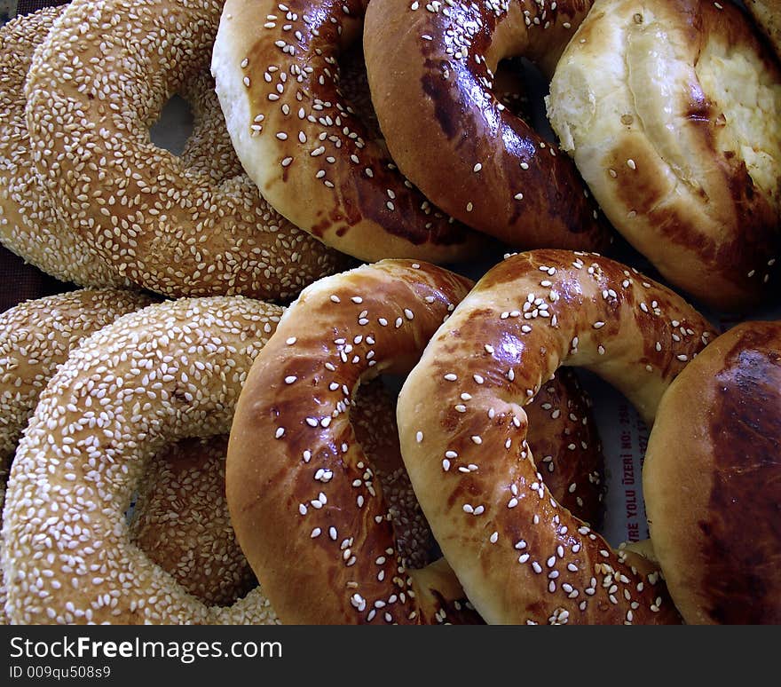 A seller of Bread at a market in a small village in Turkey. A seller of Bread at a market in a small village in Turkey