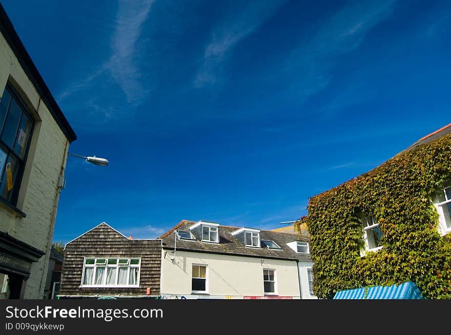 Padstow buildings and blue sky