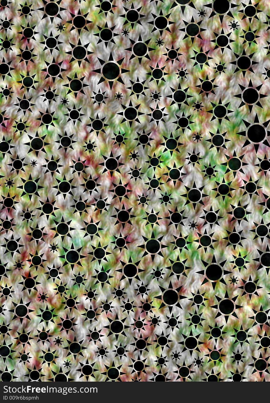 Abstract black stars over a colored textured background