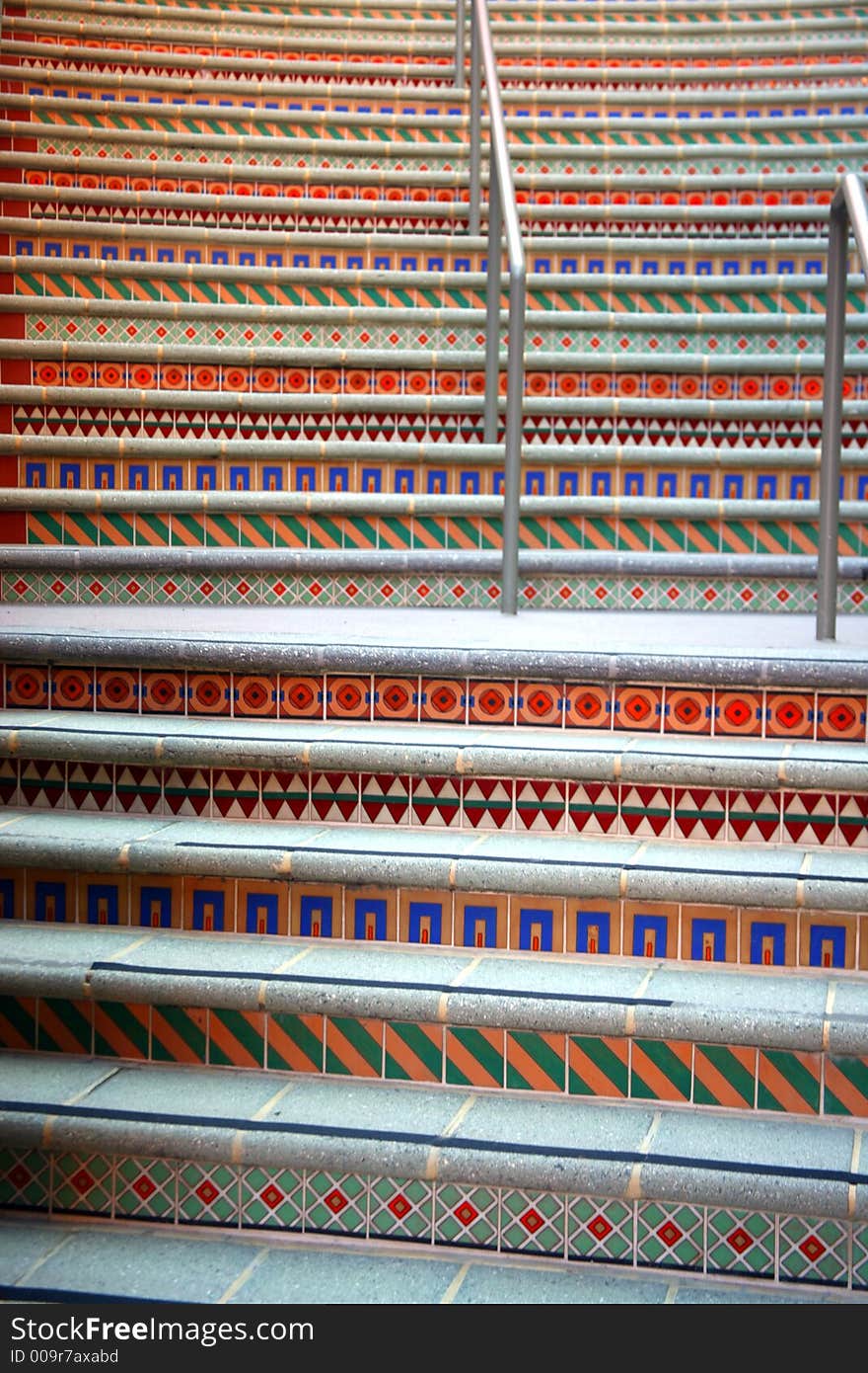 Colorful patterned stairs with ceramic tiles. Colorful patterned stairs with ceramic tiles