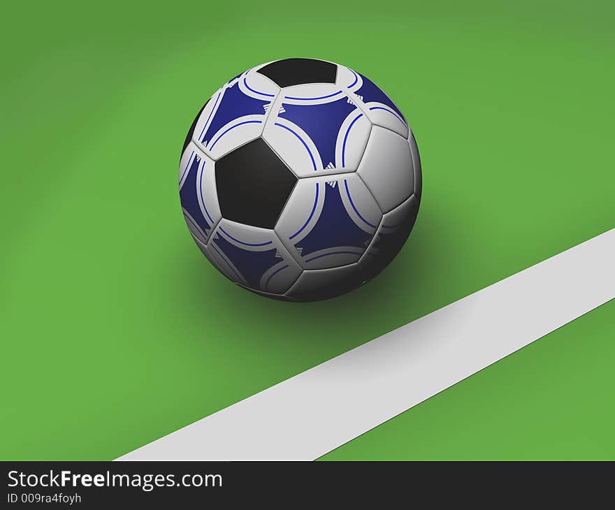 3d rendered soccer ball, white line over green background