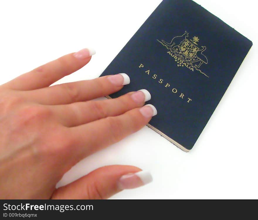 Hand over your passport- on a white background