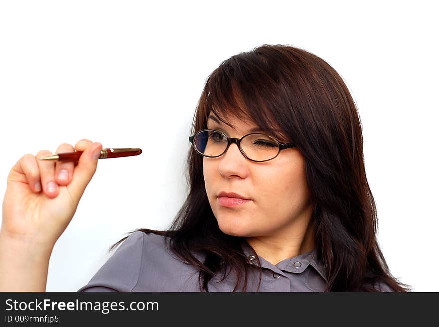 Woman on pure white background. Woman on pure white background