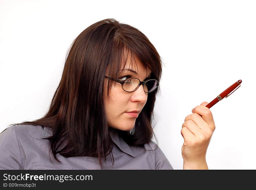 Woman on pure white background. Woman on pure white background