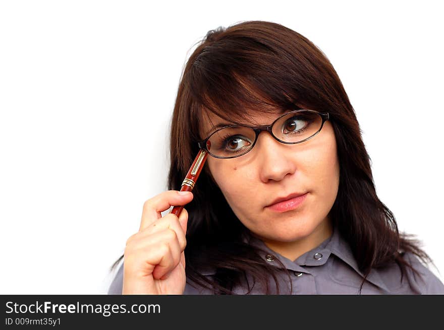 Woman on pure white background. Woman on pure white background