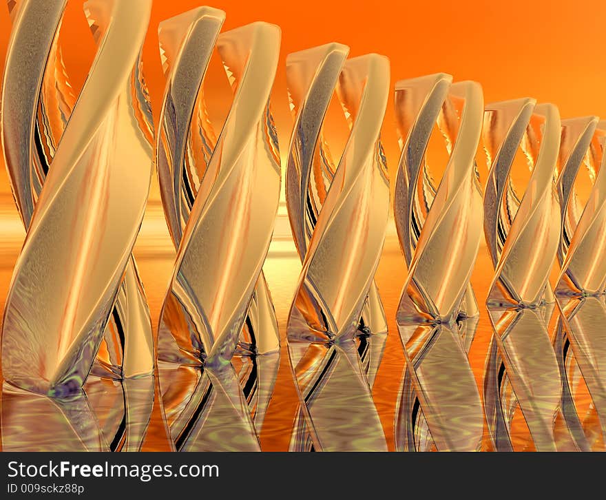 Abstract construction at sunset - 3D scene. Abstract construction at sunset - 3D scene