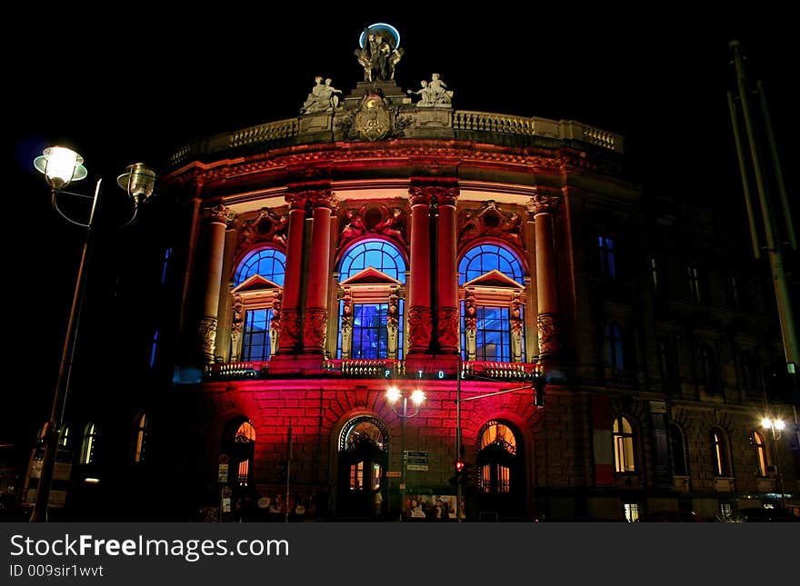 Illuminated colourful building, berlin, germany