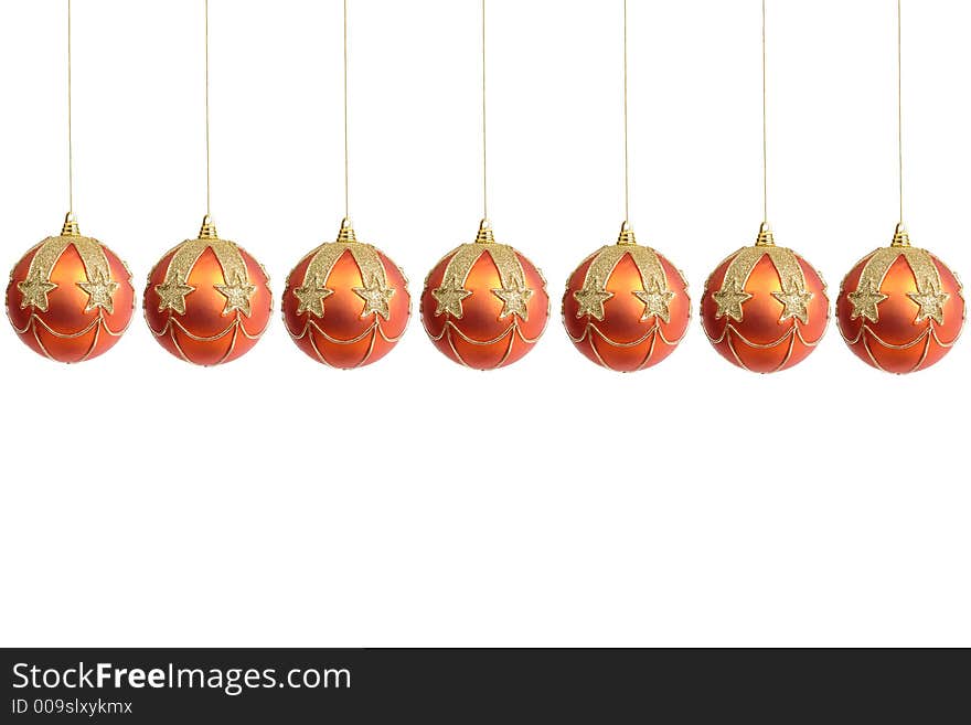 Row of christmas balls over white background. Row of christmas balls over white background