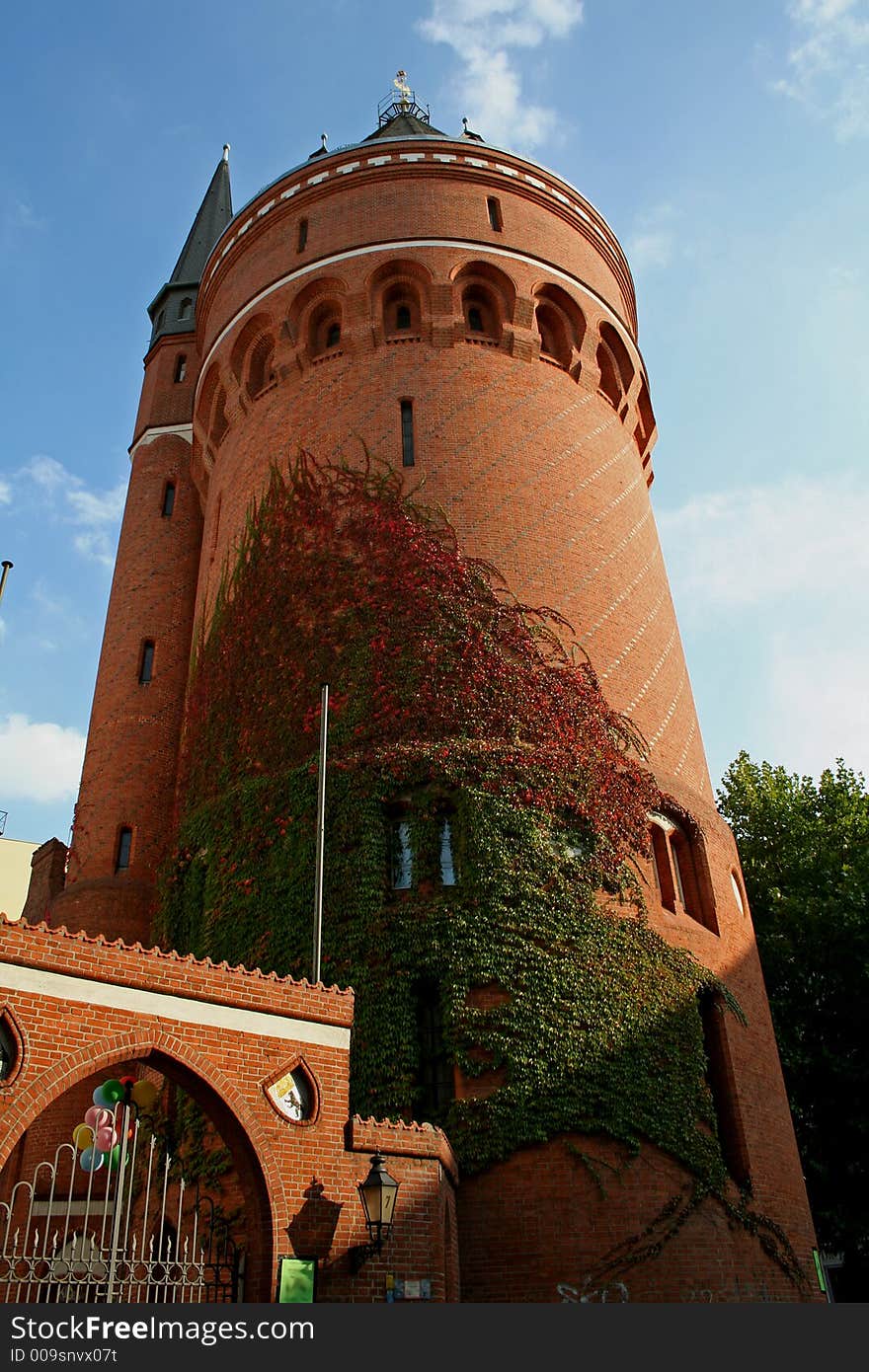 Castle water tower on blue sky