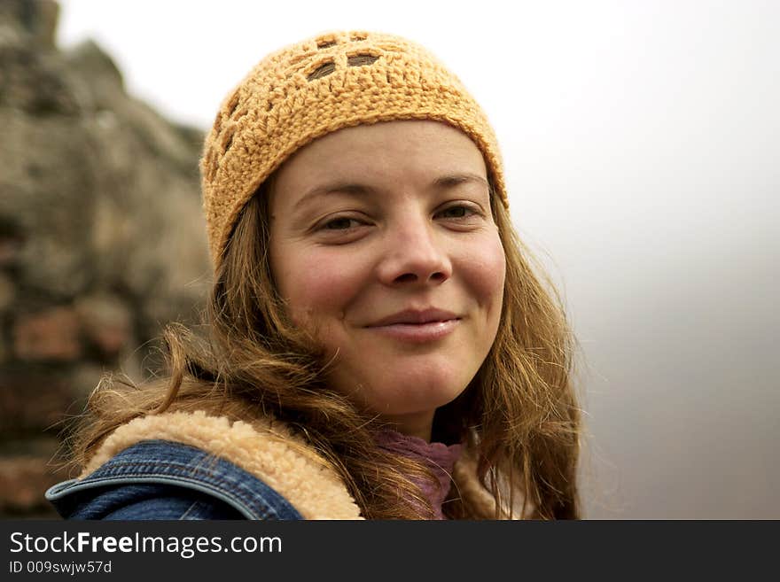 Women smilling in mist portrait. Women smilling in mist portrait