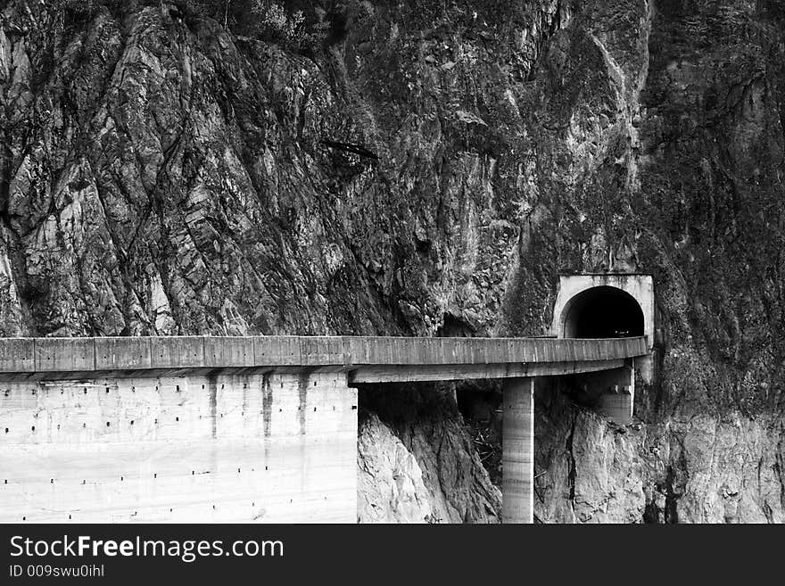 Mountain tunnel in Transfagarasan climbing at 2034 m high in Fagaras Mountains