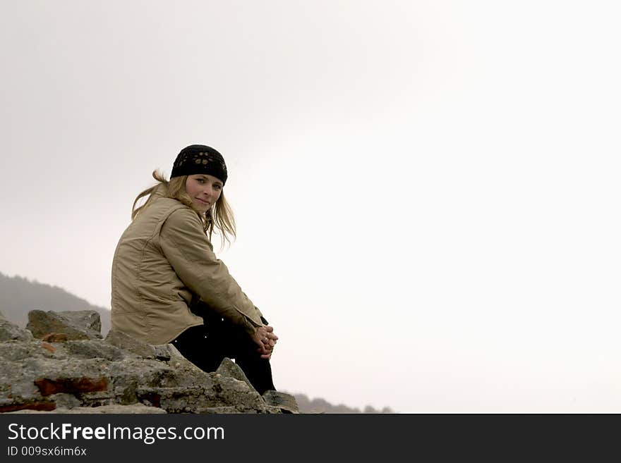 Women portrait sitting over mist