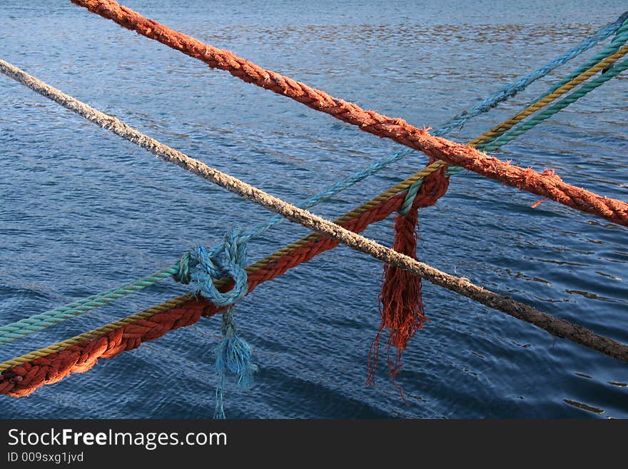 Securing ropes for ships on waterfront. Securing ropes for ships on waterfront