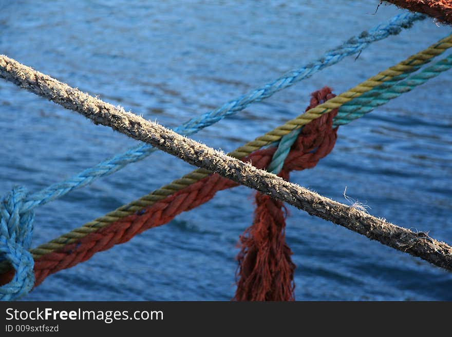 Securing ropes for ships on waterfront. Securing ropes for ships on waterfront