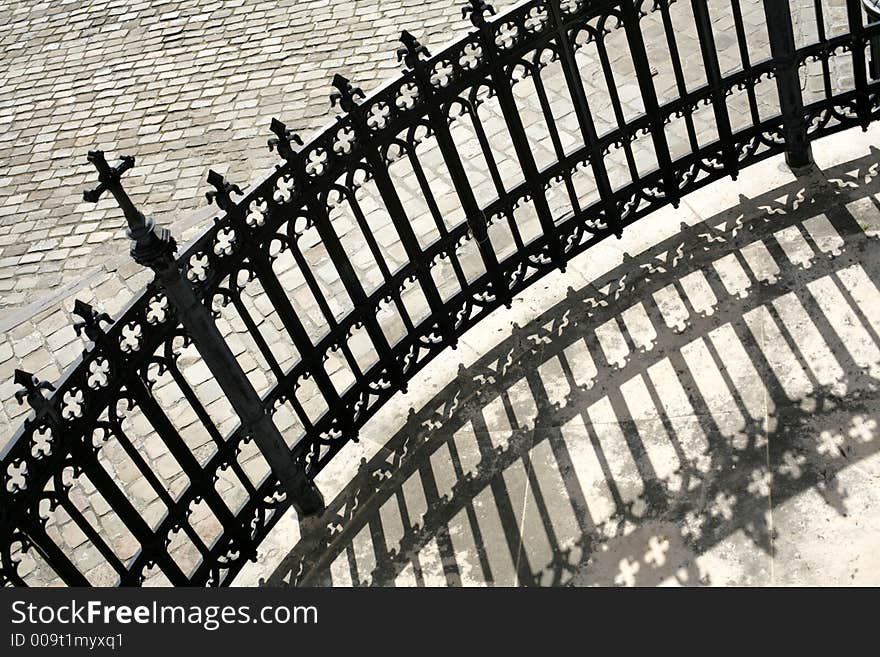 Fence fronting a cathedral a sunny summer day in brussels. Fence fronting a cathedral a sunny summer day in brussels