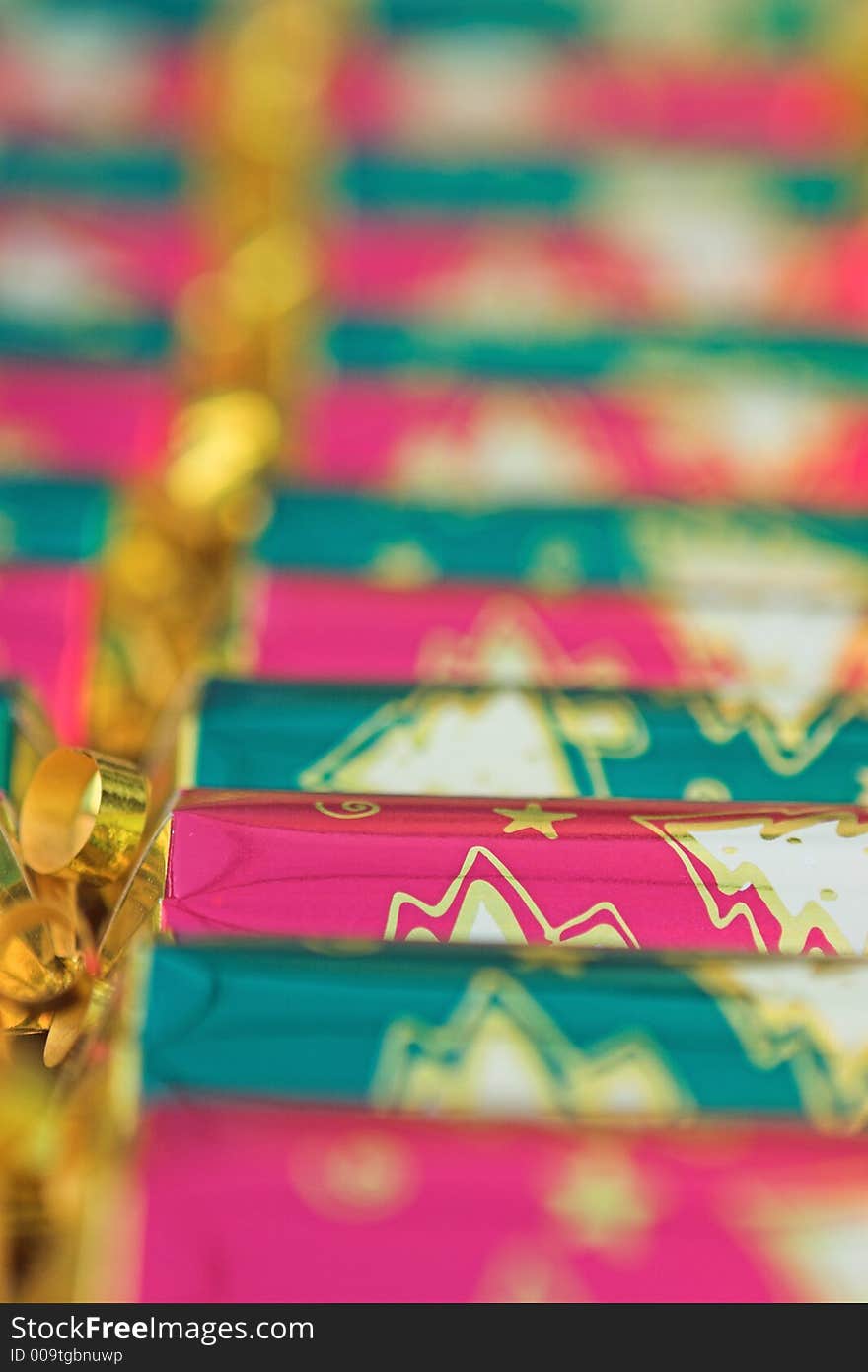 Red & green christmas crackers - shallow depth of field