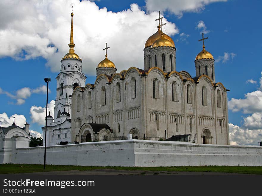 Ancient orthodox cathedral at sunny summer afternoon